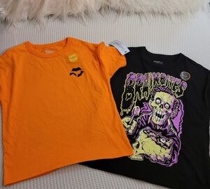 Cat & Jack Orange and Black Graphic Tees with Zombie Design